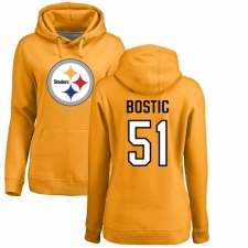 Women's Nike Pittsburgh Steelers #51 Jon Bostic Gold Name & Number Logo Pullover Hoodie