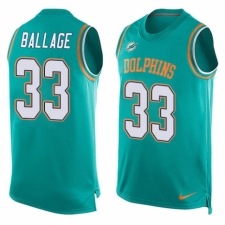 Men's Nike Miami Dolphins #33 Kalen Ballage Limited Aqua Green Player Name & Number Tank Top NFL Jersey