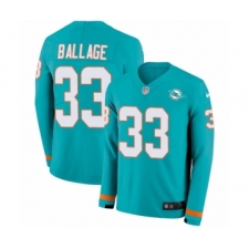 Men's Nike Miami Dolphins #33 Kalen Ballage Limited Aqua Therma Long Sleeve NFL Jersey