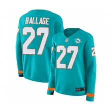 Women's Miami Dolphins #27 Kalen Ballage Limited Aqua Therma Long Sleeve Football Jersey