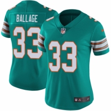 Women's Nike Miami Dolphins #33 Kalen Ballage Aqua Green Alternate Vapor Untouchable Elite Player NFL Jersey