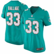 Women's Nike Miami Dolphins #33 Kalen Ballage Game Aqua Green Team Color NFL Jersey