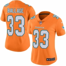 Women's Nike Miami Dolphins #33 Kalen Ballage Limited Orange Rush Vapor Untouchable NFL Jersey