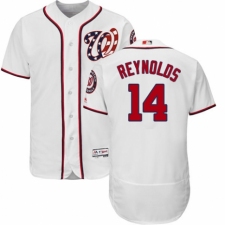 Men's Majestic Washington Nationals #14 Mark Reynolds White Home Flex Base Authentic Collection MLB Jersey