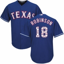 Men's Majestic Texas Rangers #18 Drew Robinson Authentic Royal Blue Team Logo Fashion Cool Base MLB Jersey