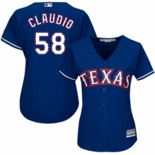 Women's Majestic Texas Rangers #58 Alex Claudio Authentic Royal Blue Alternate 2 Cool Base MLB Jersey
