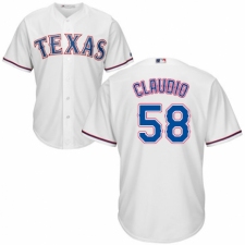 Youth Majestic Texas Rangers #58 Alex Claudio Replica White Home Cool Base MLB Jersey