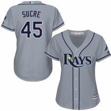 Women's Majestic Tampa Bay Rays #45 Jesus Sucre Authentic Grey Road Cool Base MLB Jersey
