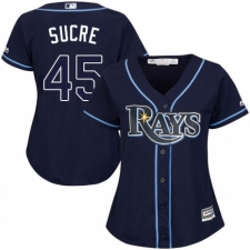 Women's Majestic Tampa Bay Rays #45 Jesus Sucre Authentic Navy Blue Alternate Cool Base MLB Jersey