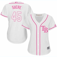 Women's Majestic Tampa Bay Rays #45 Jesus Sucre Replica White Fashion Cool Base MLB Jersey