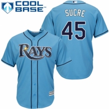 Youth Majestic Tampa Bay Rays #45 Jesus Sucre Authentic Light Blue Alternate 2 Cool Base MLB Jersey