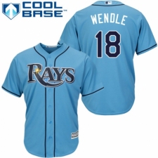 Youth Majestic Tampa Bay Rays #18 Joey Wendle Authentic Light Blue Alternate 2 Cool Base MLB Jersey