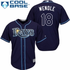 Youth Majestic Tampa Bay Rays #18 Joey Wendle Authentic Navy Blue Alternate Cool Base MLB Jersey