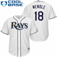 Youth Majestic Tampa Bay Rays #18 Joey Wendle Authentic White Home Cool Base MLB Jersey