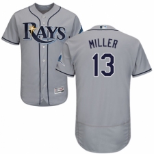 Men's Majestic Tampa Bay Rays #13 Brad Miller Grey Road Flex Base Authentic Collection MLB Jersey