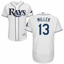 Men's Majestic Tampa Bay Rays #13 Brad Miller Home White Home Flex Base Authentic Collection MLB Jersey