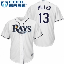 Youth Majestic Tampa Bay Rays #13 Brad Miller Authentic White Home Cool Base MLB Jersey