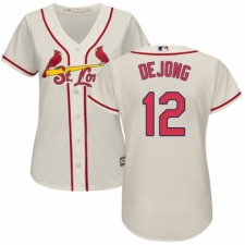 Women's Majestic St. Louis Cardinals #12 Paul DeJong Authentic Cream Alternate Cool Base MLB Jersey