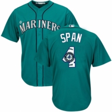Men's Majestic Seattle Mariners #4 Denard Span Authentic Teal Green Team Logo Fashion Cool Base MLB Jersey