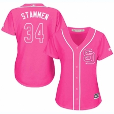 Women's Majestic San Diego Padres #34 Craig Stammen Replica Pink Fashion Cool Base MLB Jersey