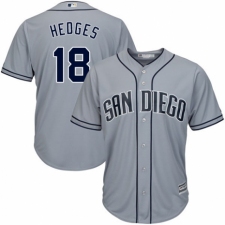 Men's Majestic San Diego Padres #18 Austin Hedges Replica Grey Road Cool Base MLB Jersey