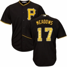 Men's Majestic Pittsburgh Pirates #17 Austin Meadows Authentic Black Team Logo Fashion Cool Base MLB Jersey