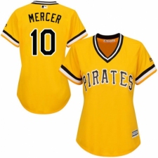 Women's Majestic Pittsburgh Pirates #10 Jordy Mercer Authentic Gold Alternate Cool Base MLB Jersey