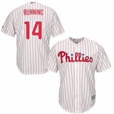 Men's Majestic Philadelphia Phillies #14 Jim Bunning Replica White/Red Strip Home Cool Base MLB Jersey