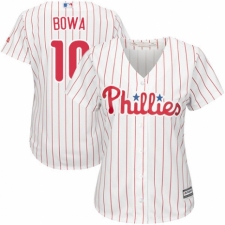 Women's Majestic Philadelphia Phillies #10 Larry Bowa Replica White/Red Strip Home Cool Base MLB Jersey