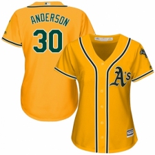Women's Majestic Oakland Athletics #30 Brett Anderson Authentic Gold Alternate 2 Cool Base MLB Jersey