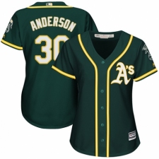 Women's Majestic Oakland Athletics #30 Brett Anderson Authentic Green Alternate 1 Cool Base MLB Jersey