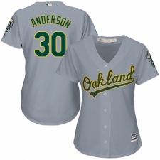 Women's Majestic Oakland Athletics #30 Brett Anderson Authentic Grey Road Cool Base MLB Jersey