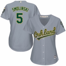Women's Majestic Oakland Athletics #5 Jake Smolinski Authentic Grey Road Cool Base MLB Jersey