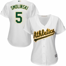 Women's Majestic Oakland Athletics #5 Jake Smolinski Authentic White Home Cool Base MLB Jersey
