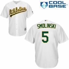 Youth Majestic Oakland Athletics #5 Jake Smolinski Authentic White Home Cool Base MLB Jersey