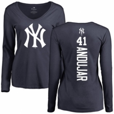 MLB Women's Nike New York Yankees #41 Miguel Andujar Navy Blue Backer Long Sleeve T-Shirt