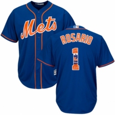 Men's Majestic New York Mets #1 Amed Rosario Authentic Royal Blue Team Logo Fashion Cool Base MLB Jersey