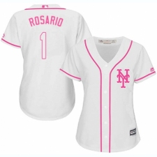 Women's Majestic New York Mets #1 Amed Rosario Authentic White Fashion Cool Base MLB Jersey