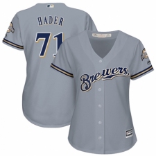 Women's Majestic Milwaukee Brewers #71 Josh Hader Authentic Grey Road Cool Base MLB Jersey