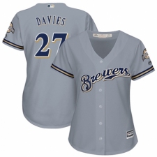 Women's Majestic Milwaukee Brewers #27 Zach Davies Authentic Grey Road Cool Base MLB Jersey