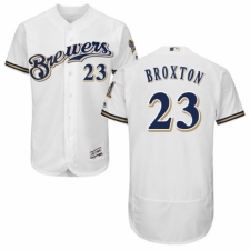 Men's Majestic Milwaukee Brewers #23 Keon Broxton Navy Blue Alternate Flex Base Authentic Collection MLB Jersey