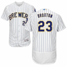 Men's Majestic Milwaukee Brewers #23 Keon Broxton White Home Flex Base Authentic Collection MLB Jersey