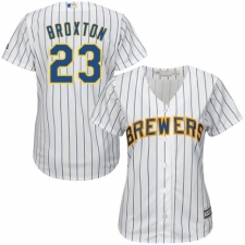 Women's Majestic Milwaukee Brewers #23 Keon Broxton Authentic White Home Cool Base MLB Jersey
