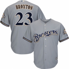 Youth Majestic Milwaukee Brewers #23 Keon Broxton Authentic Grey Road Cool Base MLB Jersey