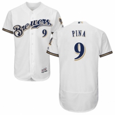 Men's Majestic Milwaukee Brewers #9 Manny Pina Navy Blue Alternate Flex Base Authentic Collection MLB Jersey
