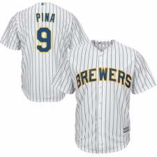 Men's Majestic Milwaukee Brewers #9 Manny Pina Replica White Home Cool Base MLB Jersey