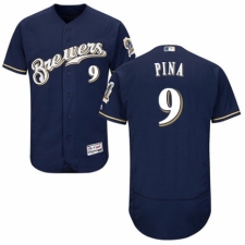 Men's Majestic Milwaukee Brewers #9 Manny Pina White Alternate Flex Base Authentic Collection MLB Jersey