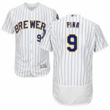Men's Majestic Milwaukee Brewers #9 Manny Pina White Home Flex Base Authentic Collection MLB Jersey