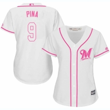 Women's Majestic Milwaukee Brewers #9 Manny Pina Replica White Fashion Cool Base MLB Jersey