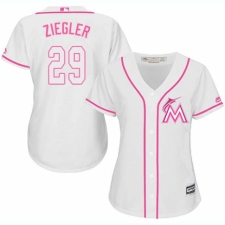 Women's Majestic Miami Marlins #29 Brad Ziegler Replica White Fashion Cool Base MLB Jersey